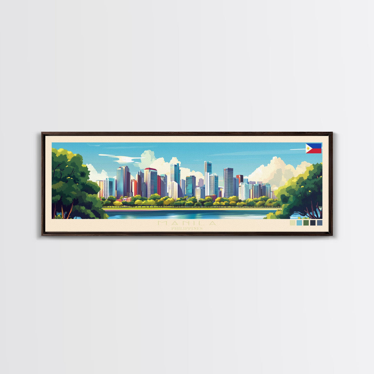 Manila, Philippines Panoramic Travel Poster Canvas Print, Manila, Philippines Painting, Philippines Art, Manila Panoramic Travel Art, Travel Painting