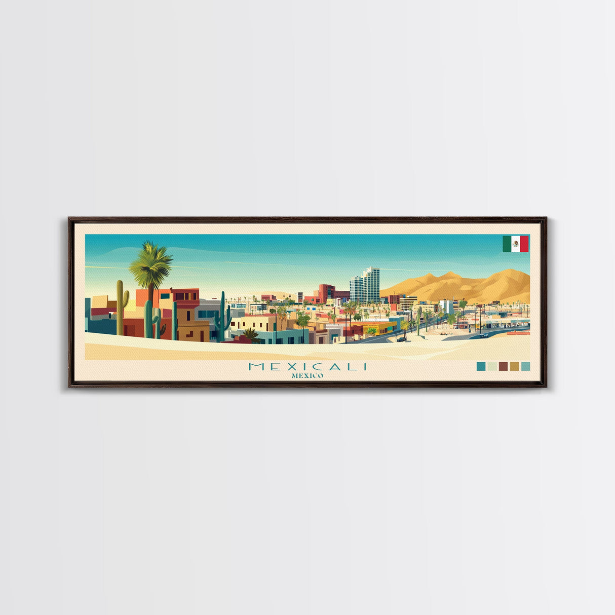 Mexicali, Mexico Panoramic Travel Poster Canvas Print, Mexicali, Mexico Painting, Mexico Art, Mexicali Panoramic Travel Art, Travel Painting