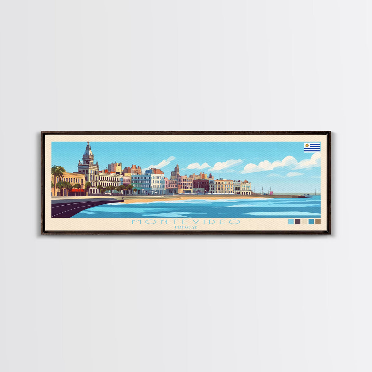 Montevideo, Uruguay Panoramic Travel Poster Canvas Print, Montevideo, Uruguay Painting, Uruguay Art, Montevideo Panoramic Travel Art, Travel Painting