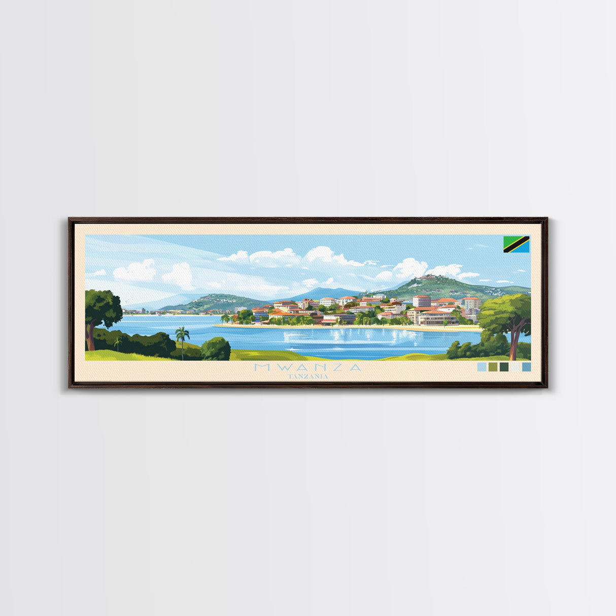 Mwanza, Tanzania Panoramic Travel Poster Canvas Print, Mwanza, Tanzania Painting, Tanzania Art, Mwanza Panoramic Travel Art, Travel Painting