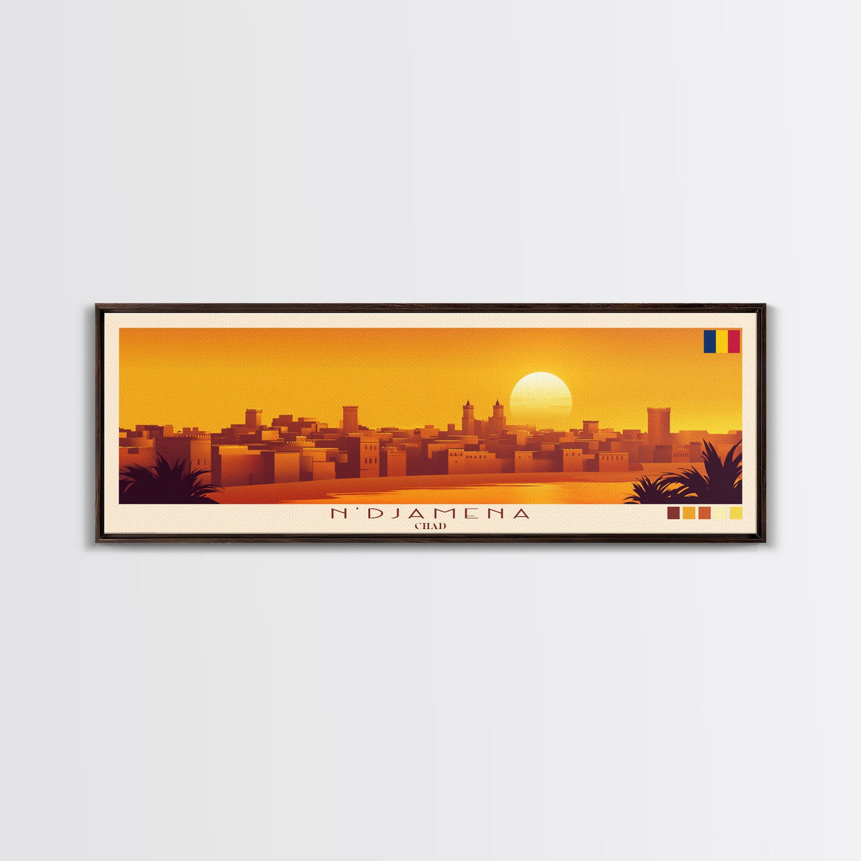 N'Djamena, Chad Panoramic Travel Poster Canvas Print, N'Djamena, Chad Painting, Chad Art, N'Djamena Travel Art, Guest Room Painting