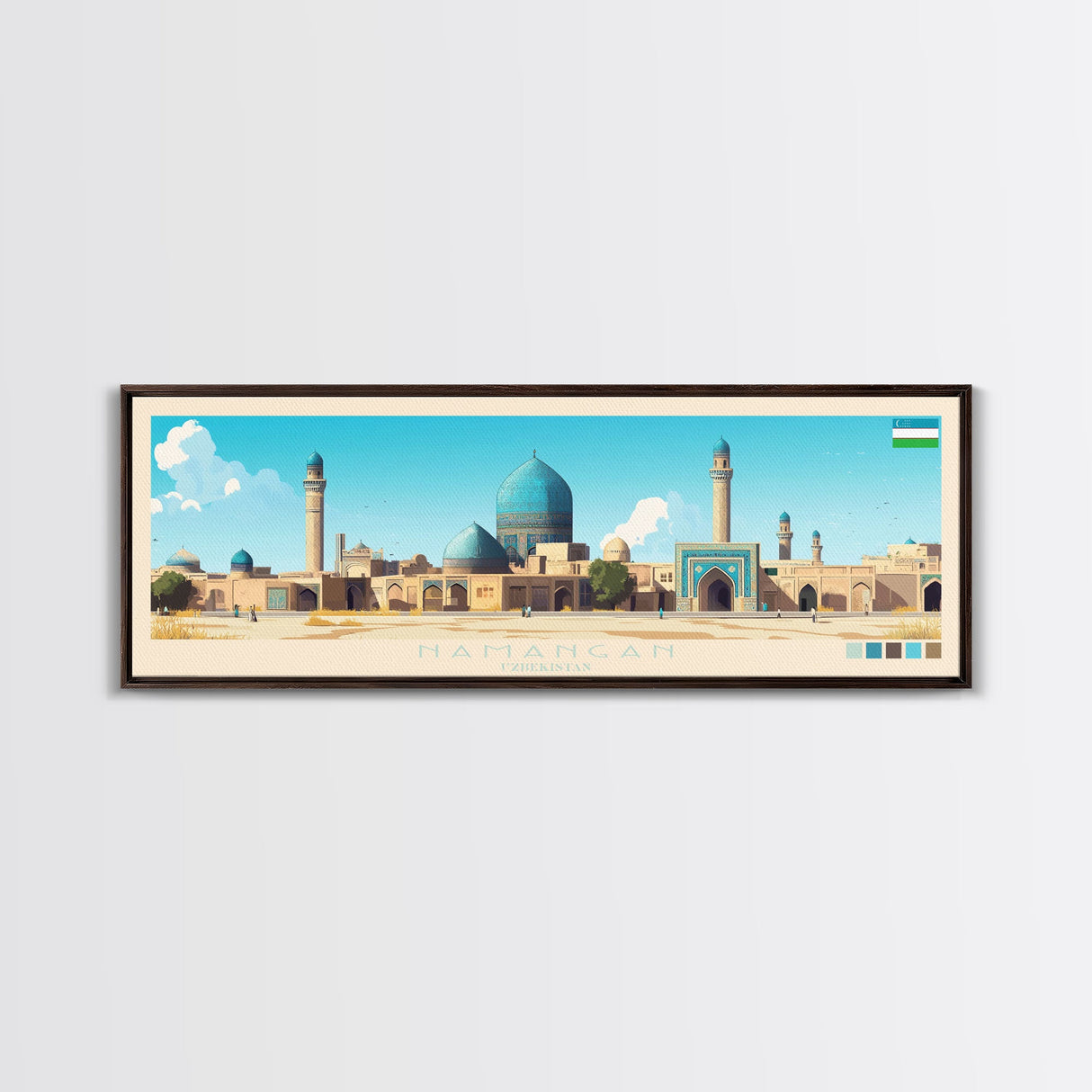 Namangan, Uzbekistan Travel Poster Panoramic Canvas Print, Namangan, Uzbekistan Painting, Uzbekistan Art, Namangan Travel Art, Guest Room Painting