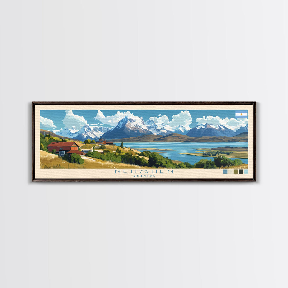 Neuquen, Argentina Panoramic Travel Poster Canvas Print, Neuquen, Argentina Painting, Argentina Art, Neuquen Travel Art, Guest Room Painting