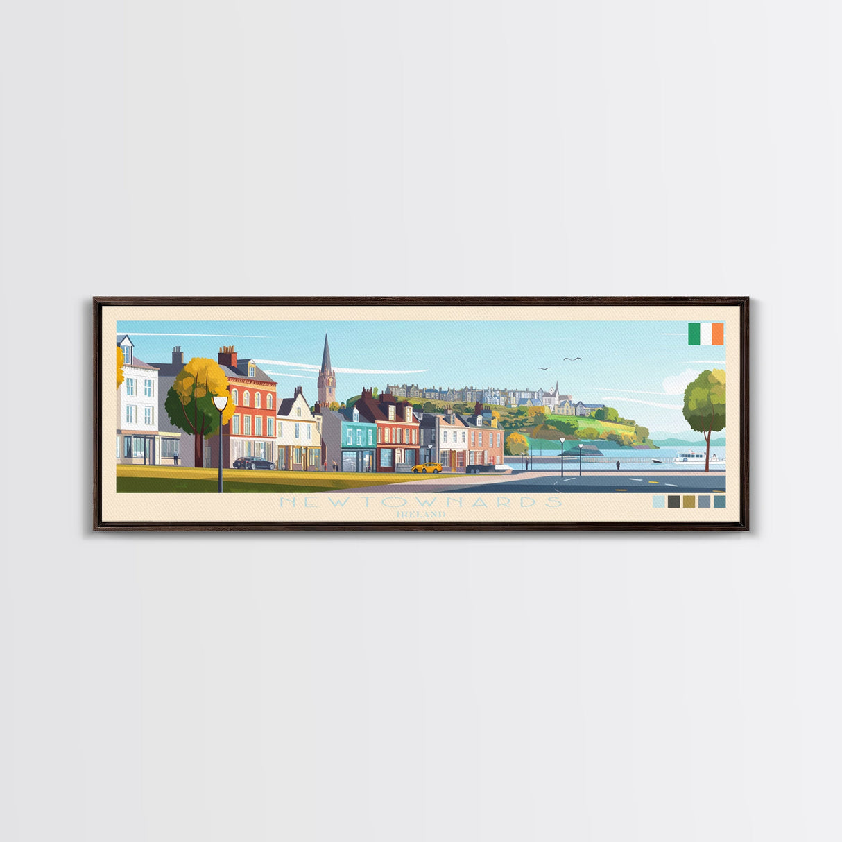 Newtownards, Ireland Travel Poster Panoramic Canvas Print, Newtownards, Ireland Painting, Ireland Art, Newtownards Travel Art, Guest Room Painting