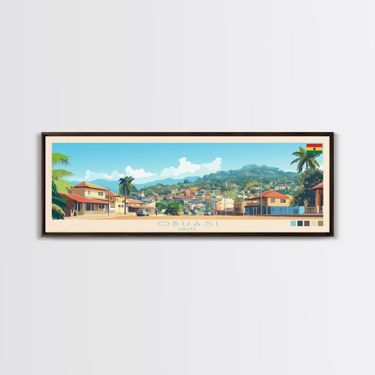 Obuasi, Ghana Panoramic Travel Poster Canvas Print, Obuasi, Ghana Painting, Ghana Art, Obuasi Panoramic Travel Art, Travel Painting