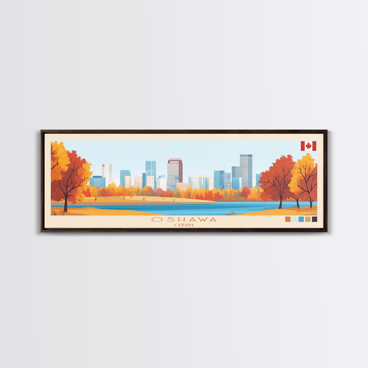 Oshawa, Canada Travel Poster Panoramic Canvas Print, Oshawa, Canada Painting, Canada Art, Oshawa Travel Art, Guest Room Painting