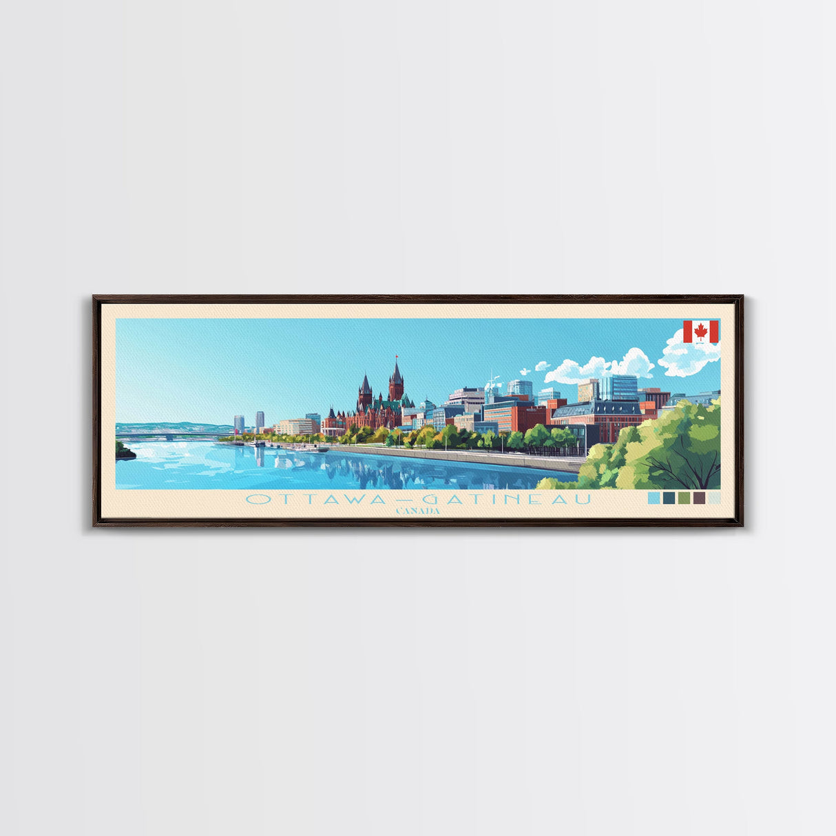 Ottawa–Gatineau, Canada Travel Poster Panoramic Canvas Print, Ottawa–Gatineau, Canada Painting, Canada Art, Ottawa–Gatineau Travel Art, Guest Room Painting