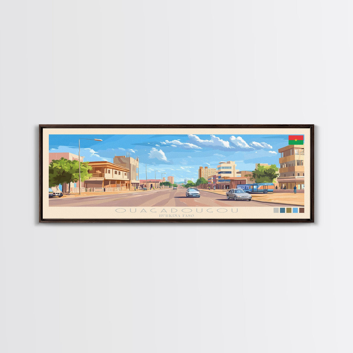 Ouagadougou, Burkina Faso Panoramic Travel Poster Canvas Print, Ouagadougou, Burkina Faso Painting, Burkina Faso Art, Ouagadougou Panoramic Travel Art, Travel Painting