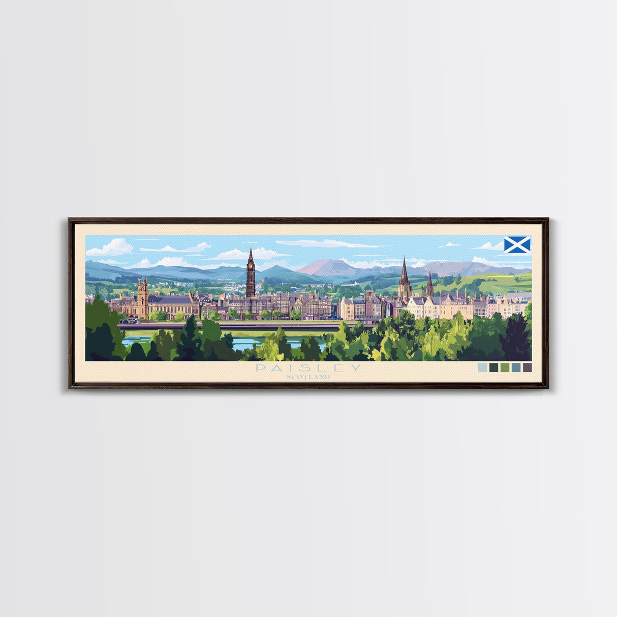 Panoramic Travel Poster Paisley, Scotland Canvas Print, Paisley, Scotland Painting, Scotland Art, Paisley Travel Art, Guest Room Painting