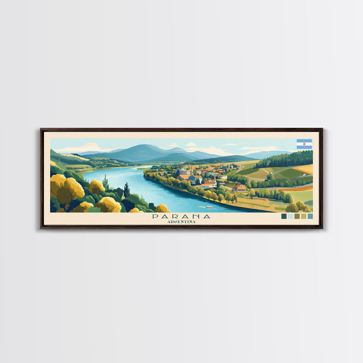 Parana, Argentina Travel Poster Panoramic Canvas Print, Parana, Argentina Painting, Argentina Art, Parana Travel Art, Guest Room Painting