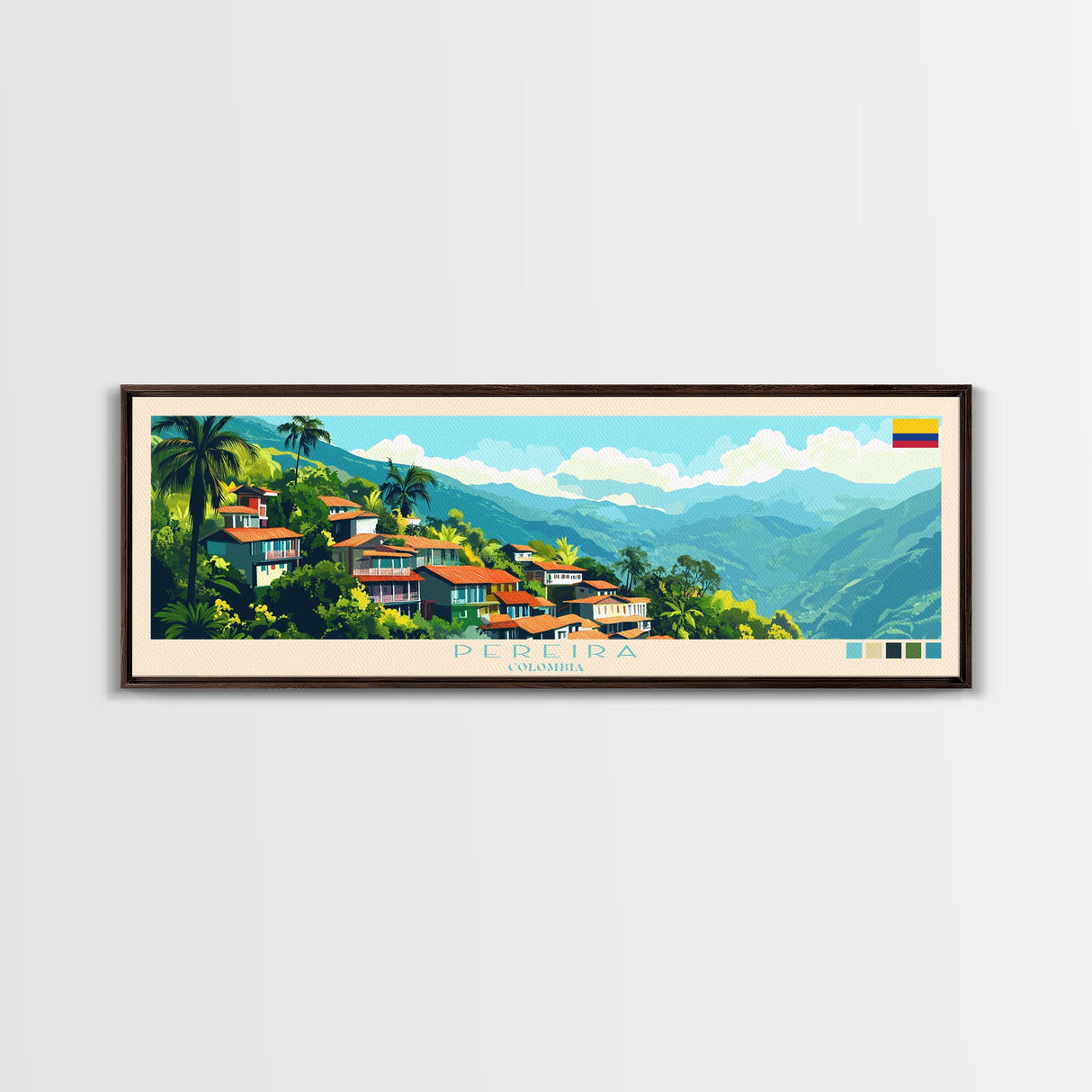 Pereira, Colombia Panoramic Travel Poster Canvas Print, Pereira, Colombia Painting, Colombia Art, Pereira Travel Art, Guest Room Painting