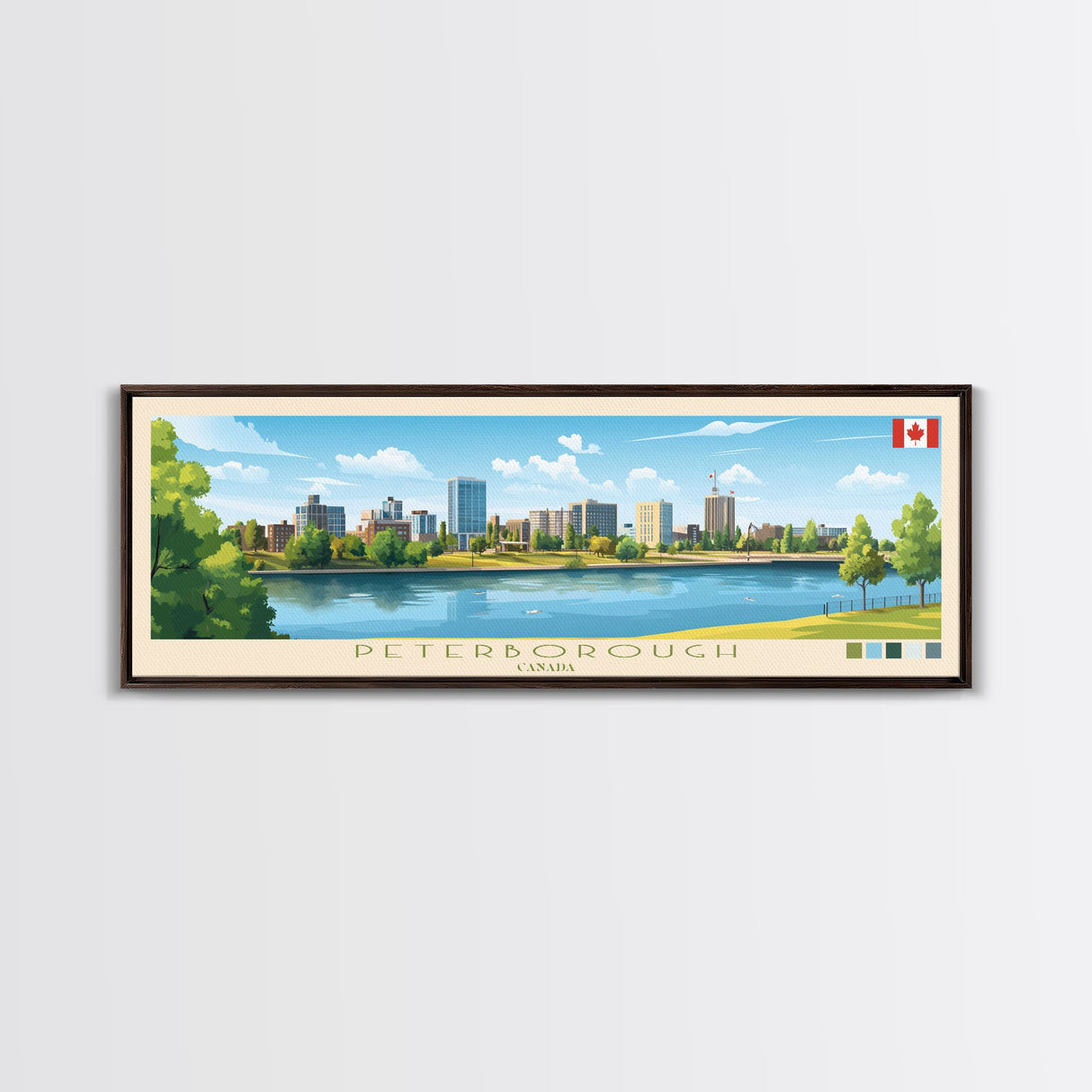 Peterborough, Canada Panoramic Travel Poster Canvas Print, Peterborough, Canada Painting, Canada Art, Peterborough Panoramic Travel Art, Travel Painting