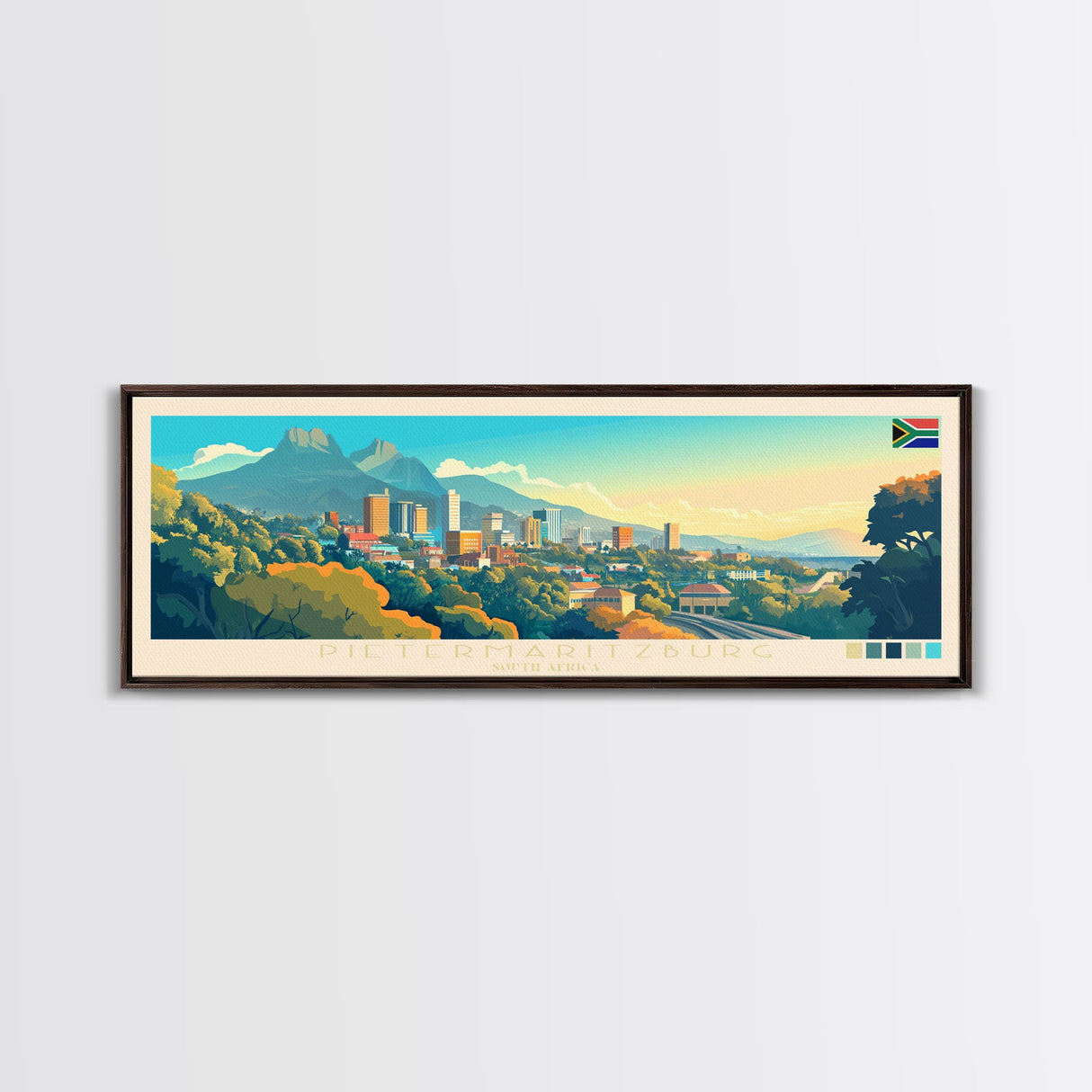 Pietermaritzburg, South Africa Panoramic Travel Poster Canvas Print, Pietermaritzburg, South Africa Painting, South Africa Art, Pietermaritzburg Travel Art, Living Room Painting