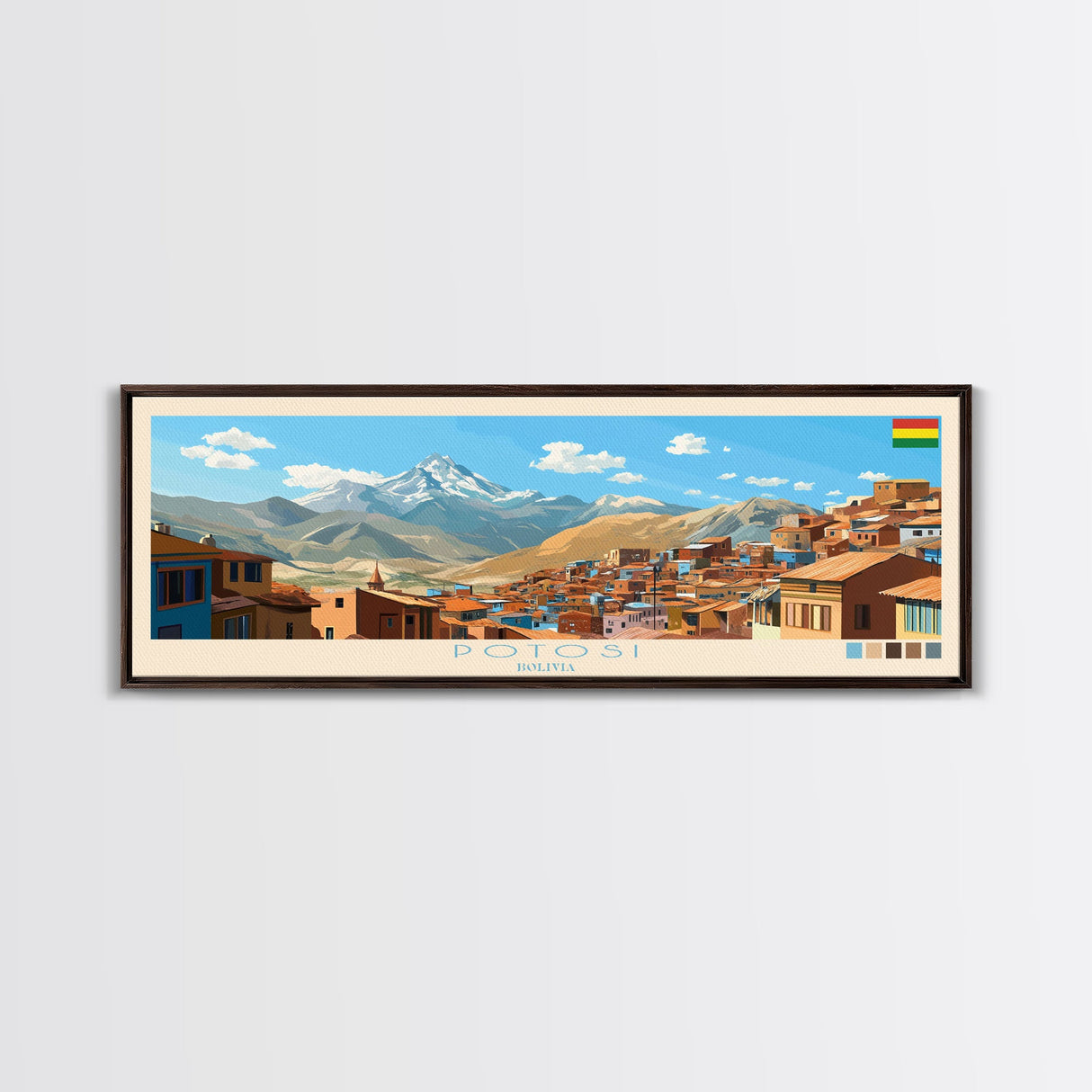 Potosi, Bolivia Panoramic Travel Poster Canvas Print, Potosi, Bolivia Painting, Bolivia Art, Potosi Panoramic Travel Art, Travel Painting