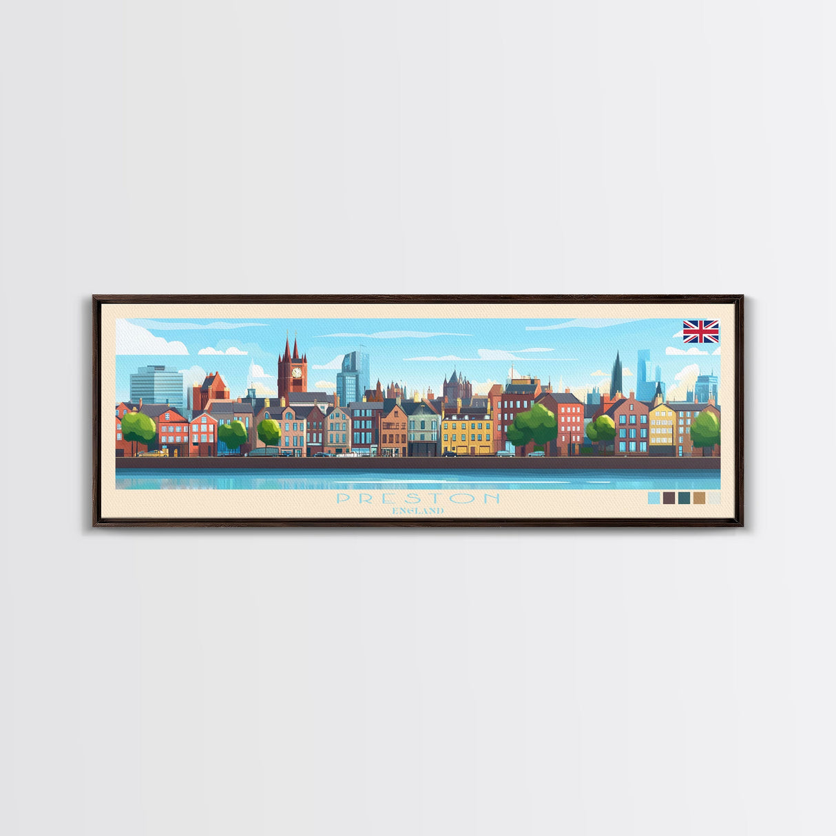 Preston, England Panoramic Travel Poster Canvas Print, Preston, England Painting, England Art, Preston Travel Art, Guest Room Painting