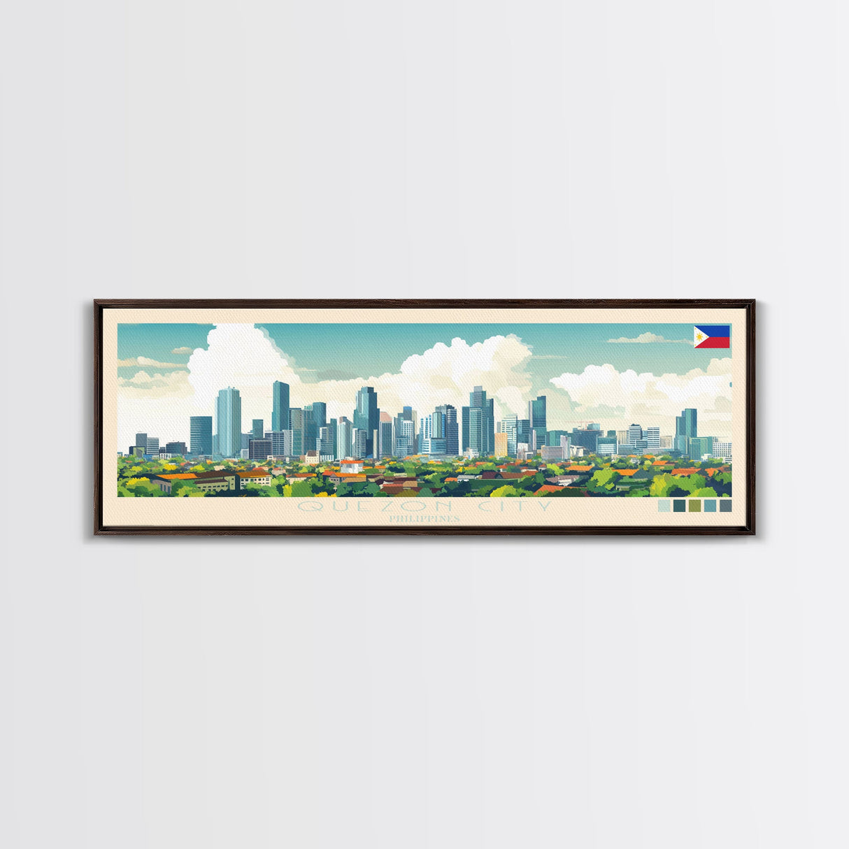 Quezon City, Philippines Travel Poster Panoramic Canvas Print, Quezon City, Philippines Painting, Philippines Art, Quezon City Travel Art, Guest Room Painting