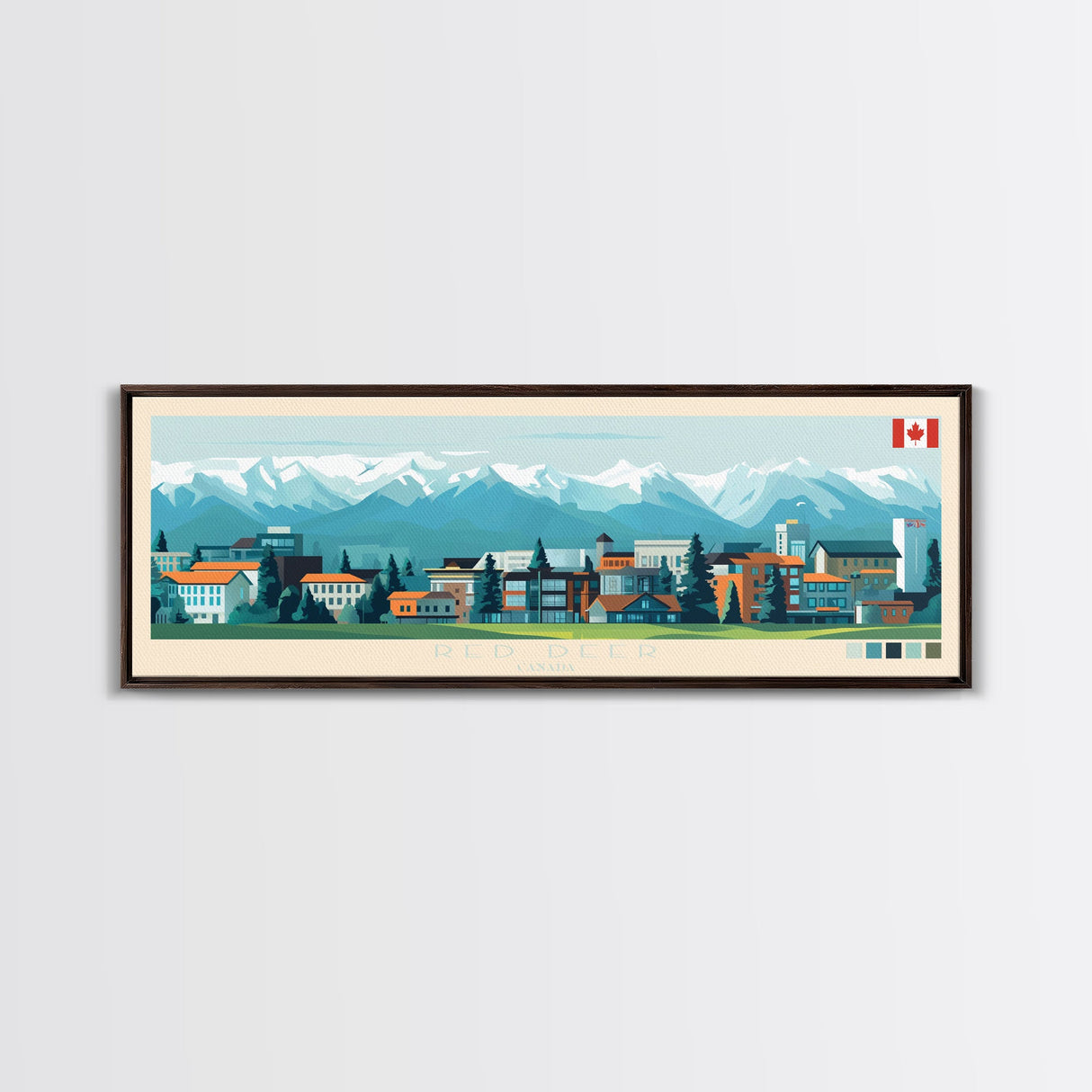 Red Deer, Canada Travel Poster Panoramic Canvas Print, Red Deer, Canada Painting, Canada Art, Red Deer Travel Art, Guest Room Painting