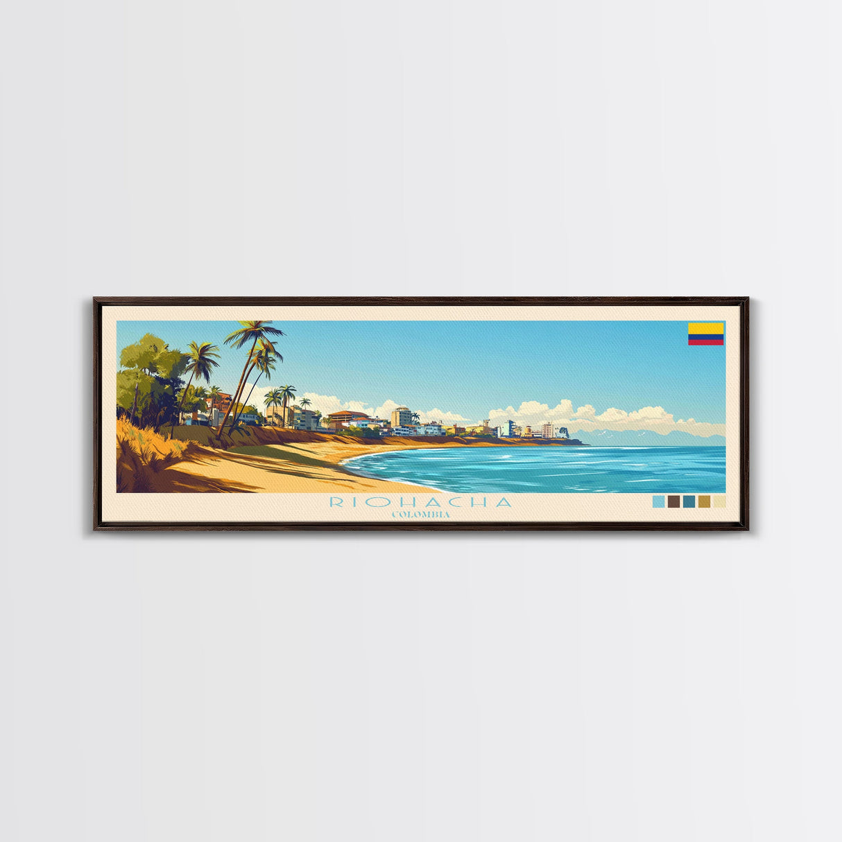 Riohacha, Colombia Travel Poster Panoramic Canvas Print, Riohacha, Colombia Painting, Colombia Art, Riohacha Travel Art, Guest Room Painting