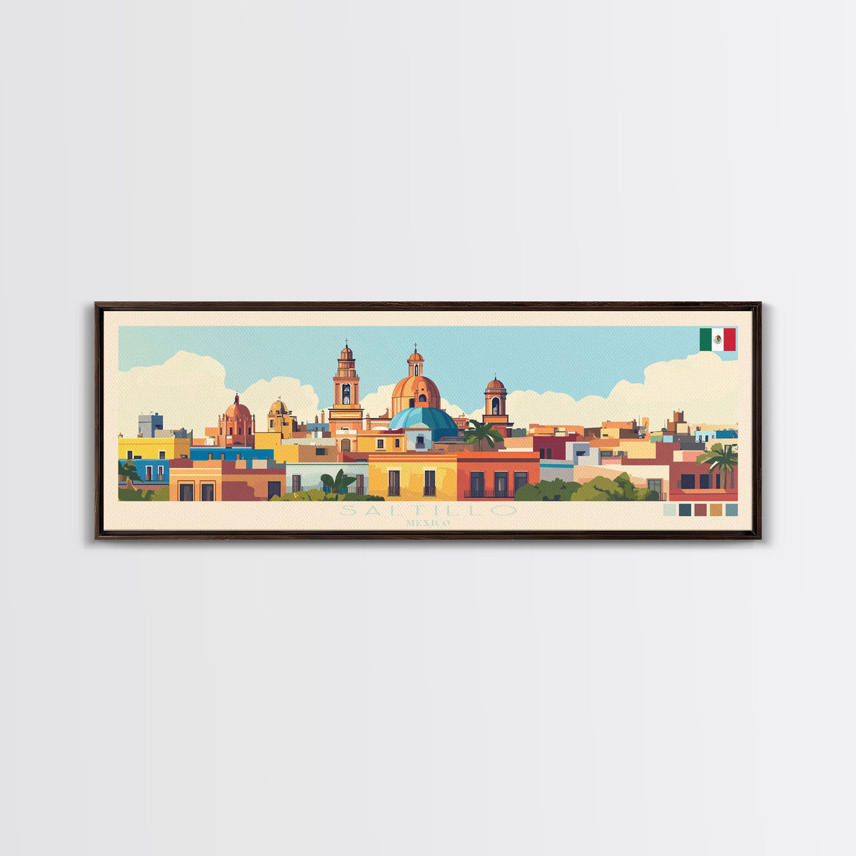 Saltillo, Mexico Panoramic Travel Poster Canvas Print, Saltillo, Mexico Painting, Mexico Art, Saltillo Panoramic Travel Art, Travel Painting