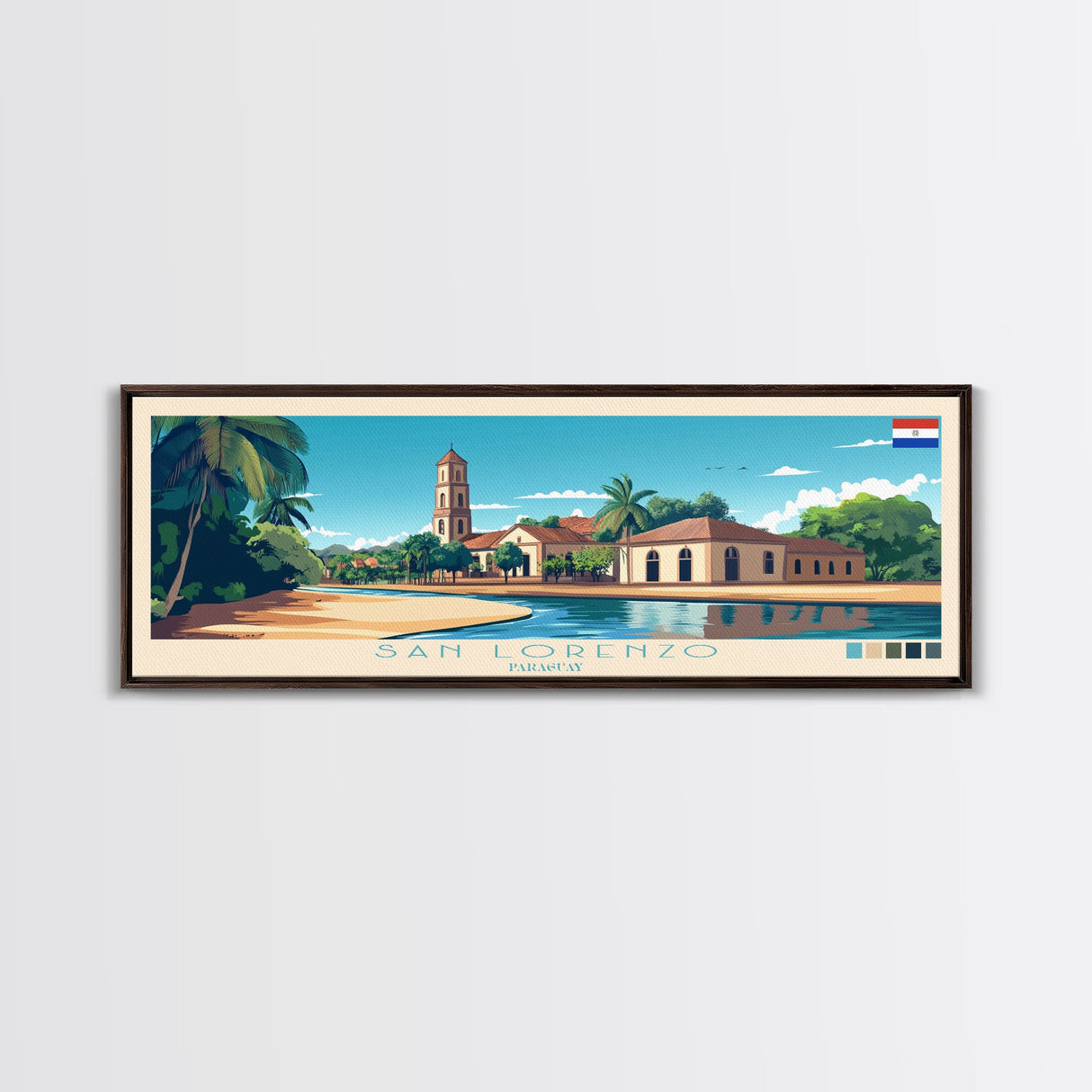 San Lorenzo, Paraguay Travel Poster Panoramic Canvas Print, San Lorenzo, Paraguay Painting, Paraguay Art, San Lorenzo Travel Art, Guest Room Painting