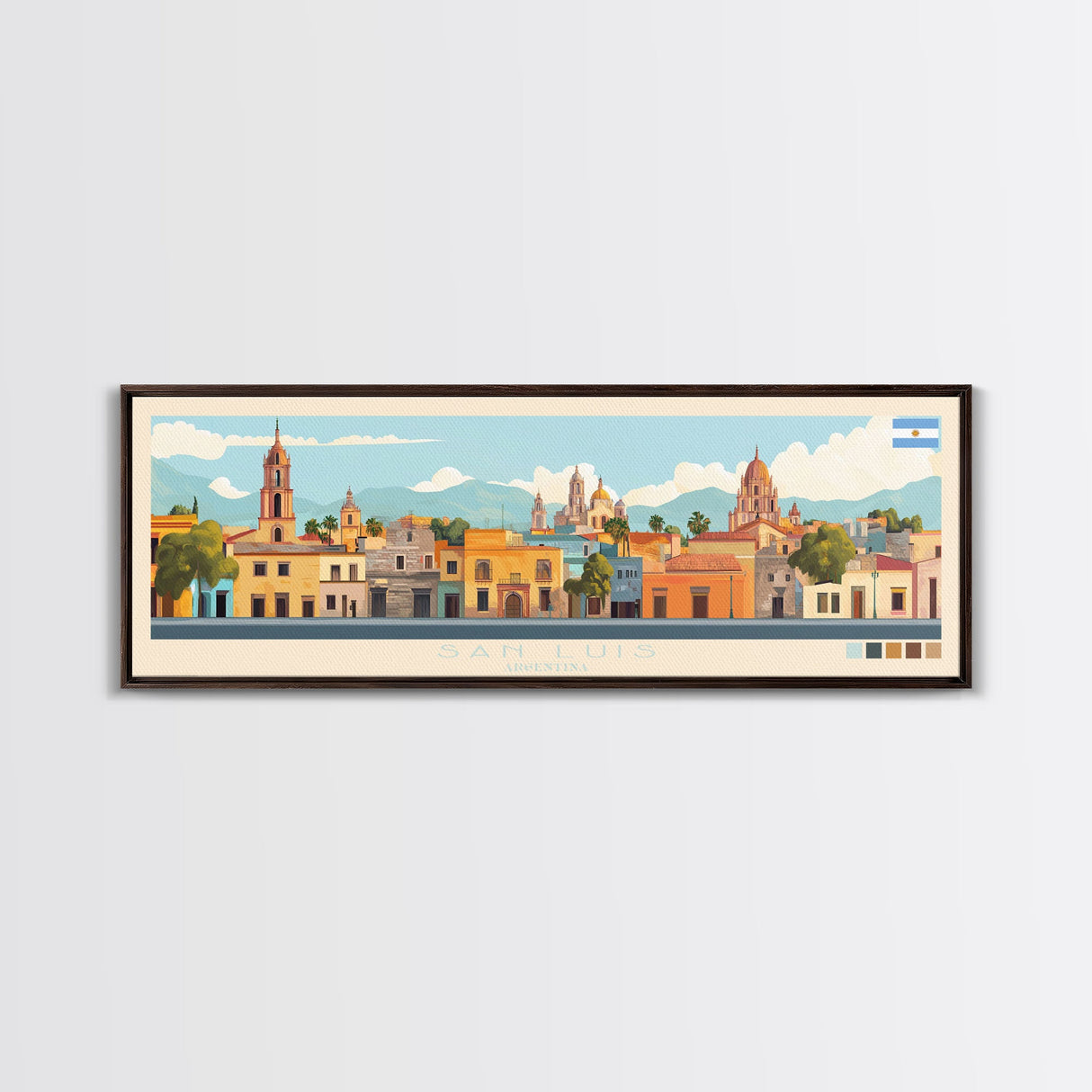 San Luis, Argentina Panoramic Travel Poster Canvas Print, San Luis, Argentina Painting, Argentina Art, San Luis Travel Art, Guest Room Painting