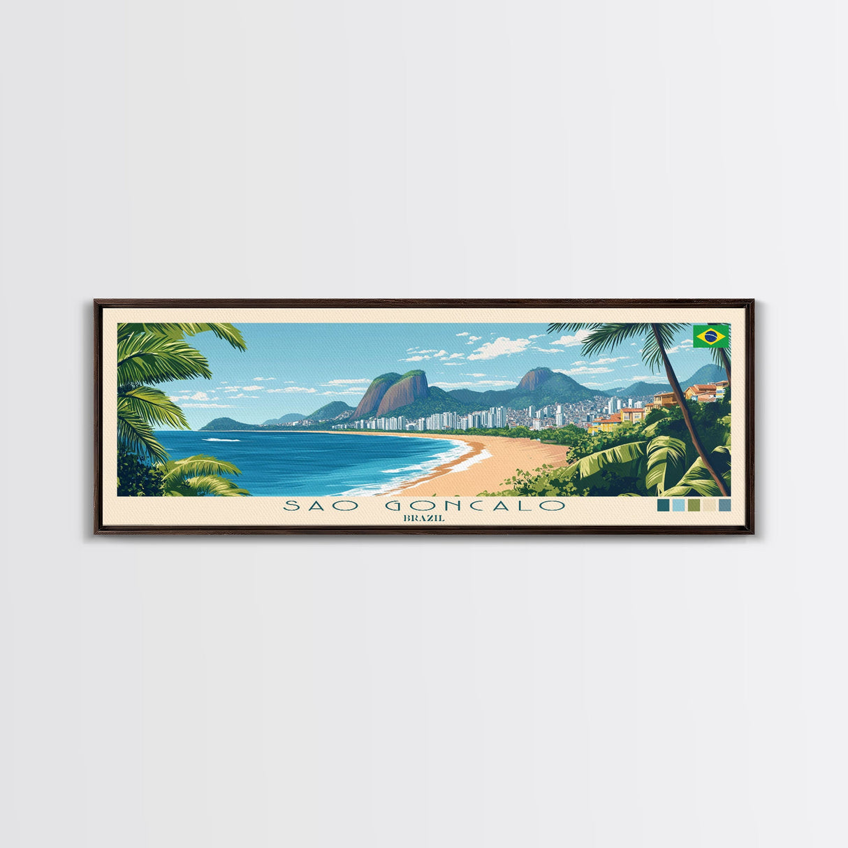 Sao Goncalo, Brazil Panoramic Travel Poster Canvas Print, Sao Goncalo, Brazil Painting, Brazil Art, Sao Goncalo Travel Art, Guest Room Painting