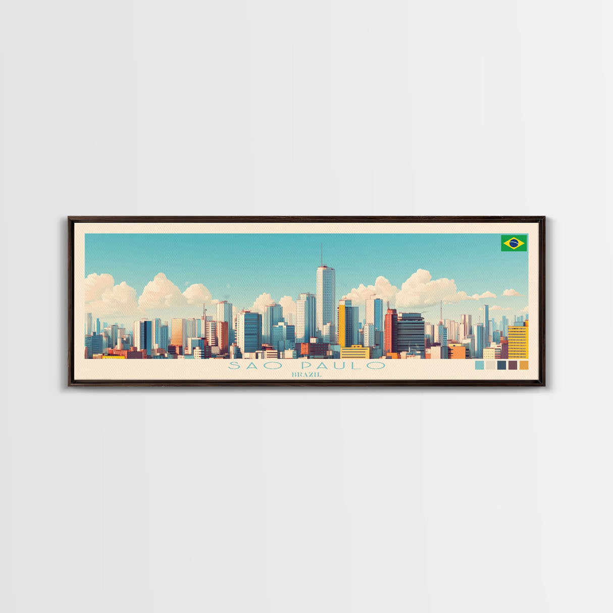 Sao Paulo, Brazil Panoramic Travel Poster Canvas Print, Sao Paulo, Brazil Painting, Brazil Art, Sao Paulo Panoramic Travel Art, Travel Painting