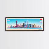 Shanghai, China Travel Poster Panoramic Canvas Print, Shanghai, China Painting, China Art, Shanghai Travel Art, Guest Room Painting