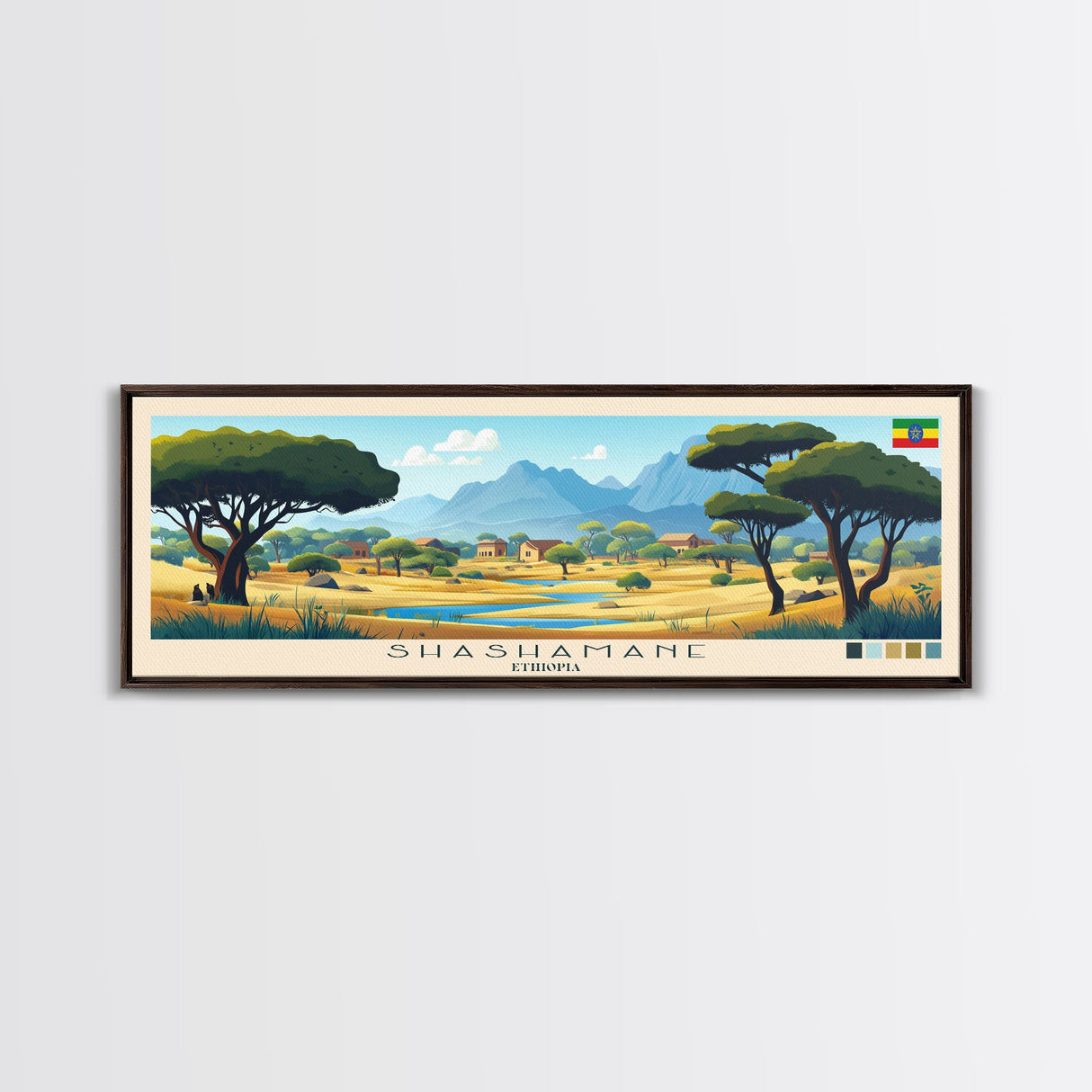 Shashamane, Ethiopia Travel Poster Panoramic Canvas Print, Shashamane, Ethiopia Painting, Ethiopia Art, Shashamane Travel Art, Guest Room Painting