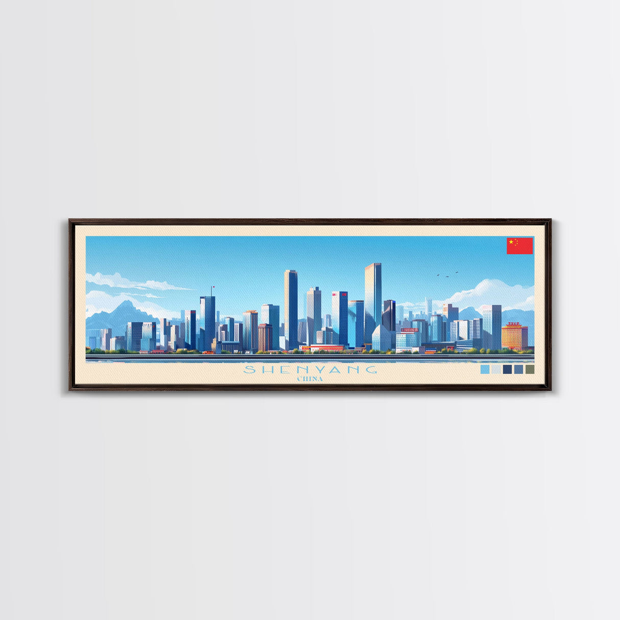 Shenyang, China Panoramic Travel Poster Canvas Print, Shenyang, China Painting, China Art, Shenyang Travel Art, Guest Room Painting