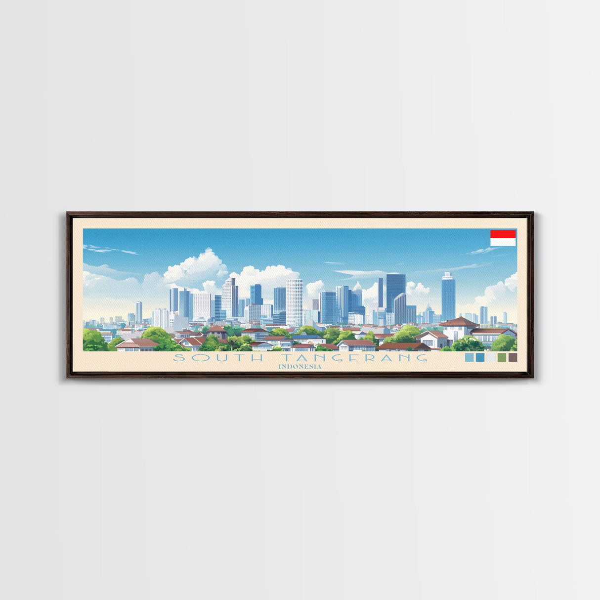 South Tangerang, Indonesia Panoramic Travel Poster Canvas Print, South Tangerang, Indonesia Painting, Indonesia Art, South Tangerang Travel Art, Guest Room Painting