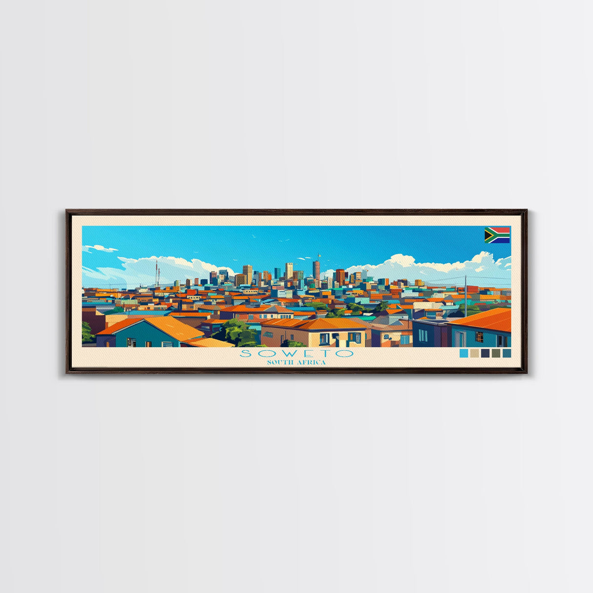 Soweto, South Africa Panoramic Travel Poster Canvas Print, Soweto, South Africa Painting, South Africa Art, Soweto Travel Art, Living Room Painting