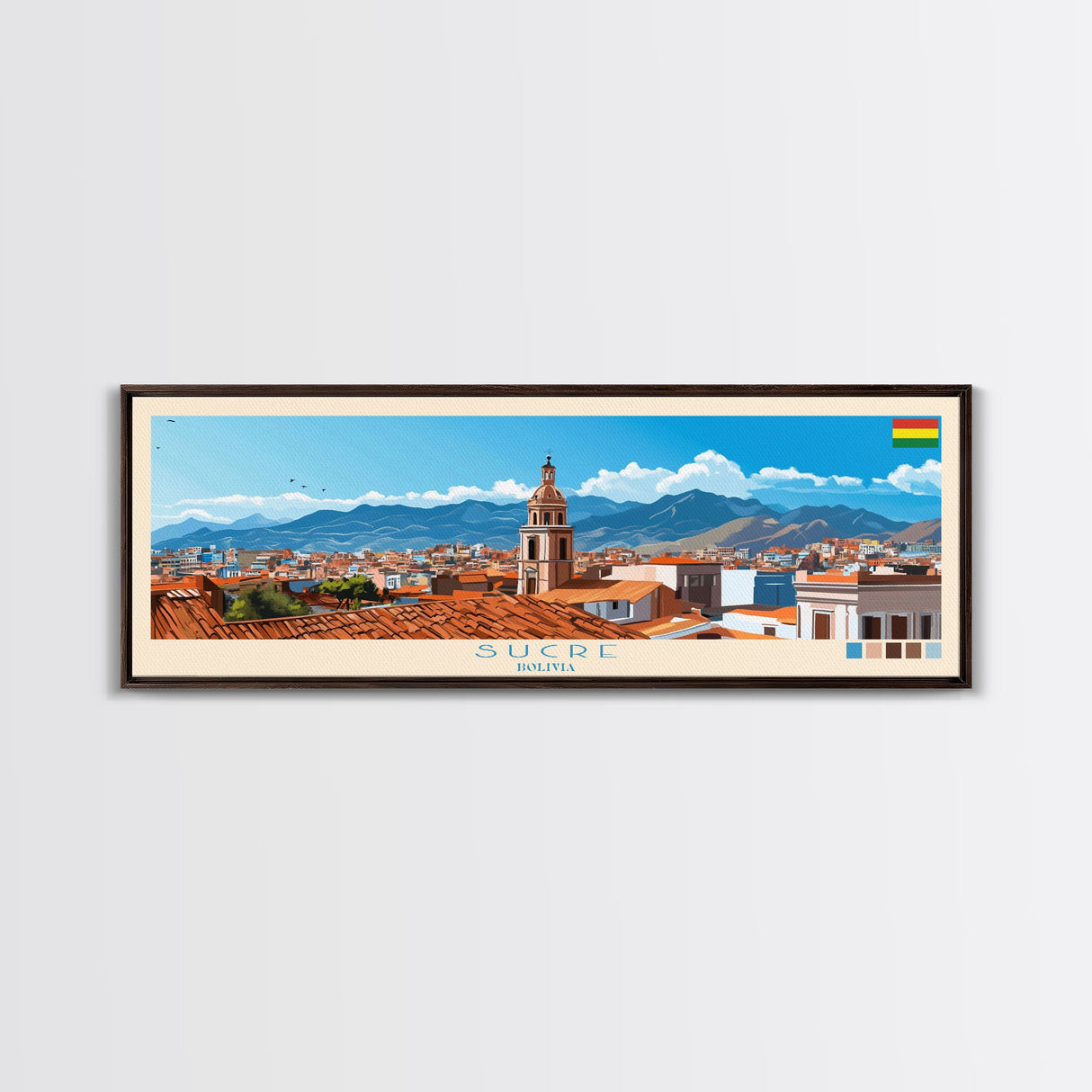 Sucre, Bolivia Panoramic Travel Poster Canvas Print, Sucre, Bolivia Painting, Bolivia Art, Sucre Travel Art, Living Room Painting