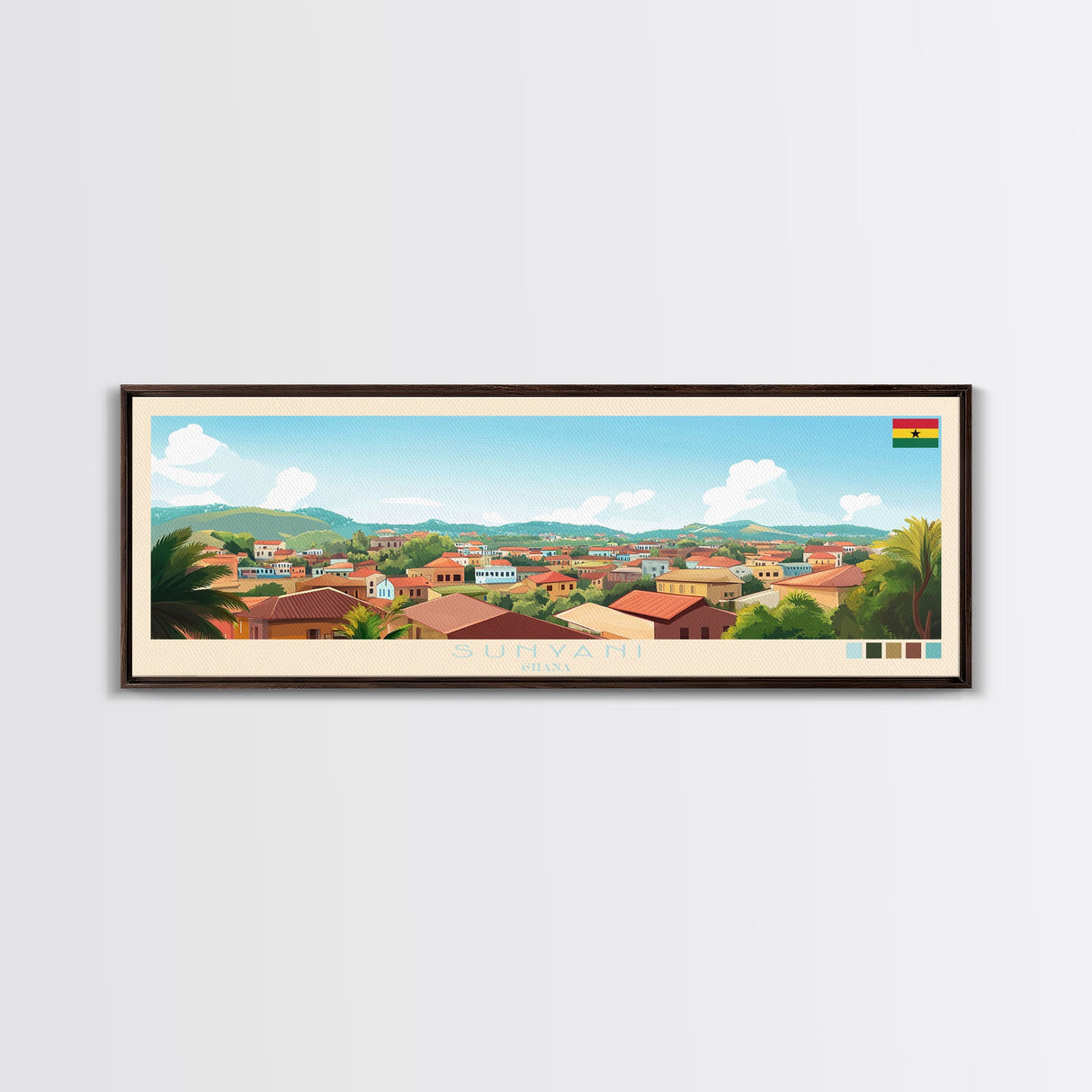 Sunyani, Ghana Panoramic Travel Poster Canvas Print, Sunyani, Ghana Painting, Ghana Art, Sunyani Panoramic Travel Art, Travel Painting