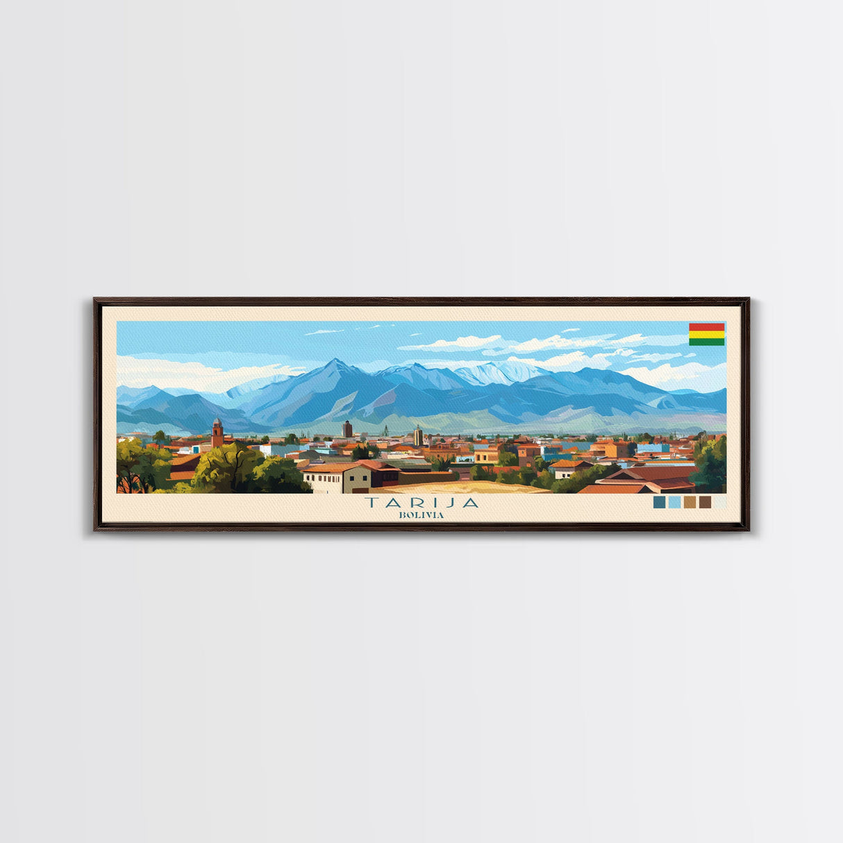 Tarija, Bolivia Panoramic Travel Poster Canvas Print, Tarija, Bolivia Painting, Bolivia Art, Tarija Travel Art, Living Room Painting