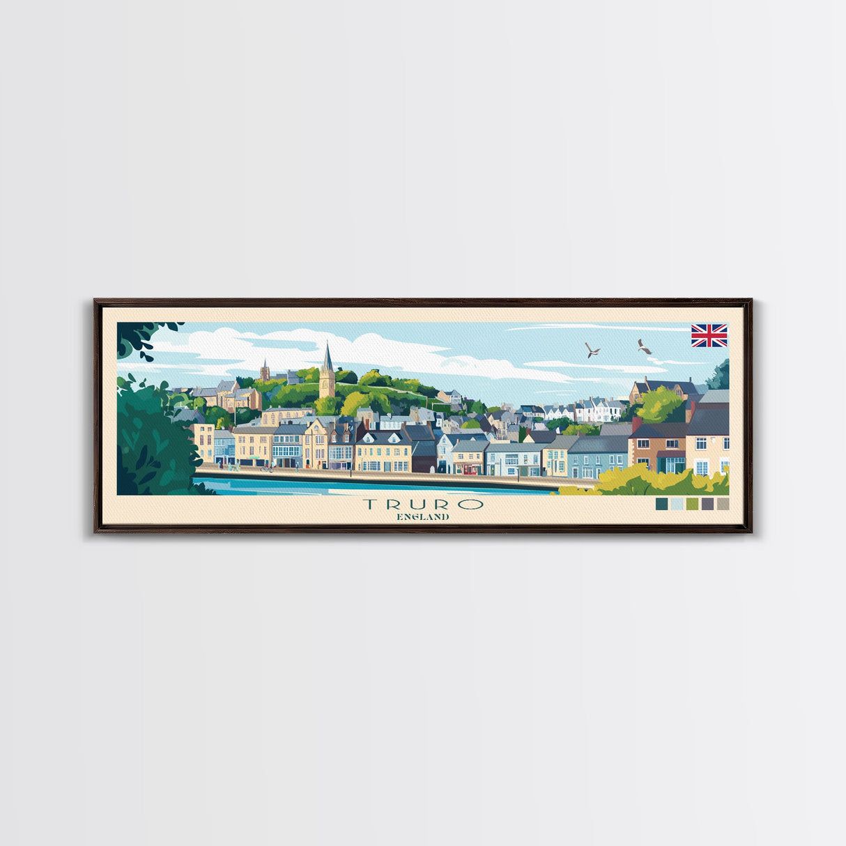 Truro, England Panoramic Travel Poster Canvas Print, Truro, England Painting, England Art, Truro Travel Art, Living Room Painting