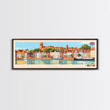 Wells, England Panoramic Travel Poster Canvas Print, Wells, England Painting, England Art, Wells Travel Art, Guest Room Painting