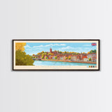 Winchester, England Travel Poster Panoramic Canvas Print, Winchester, England Painting, England Art, Winchester Travel Art, Guest Room Painting