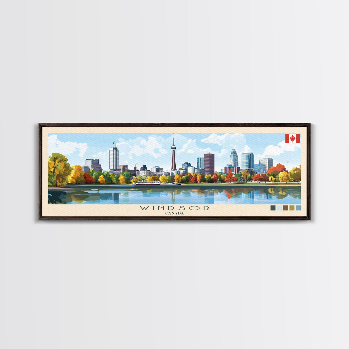 Windsor, Canada Panoramic Travel Poster Canvas Print, Windsor, Canada Painting, Canada Art, Windsor Panoramic Travel Art, Travel Painting