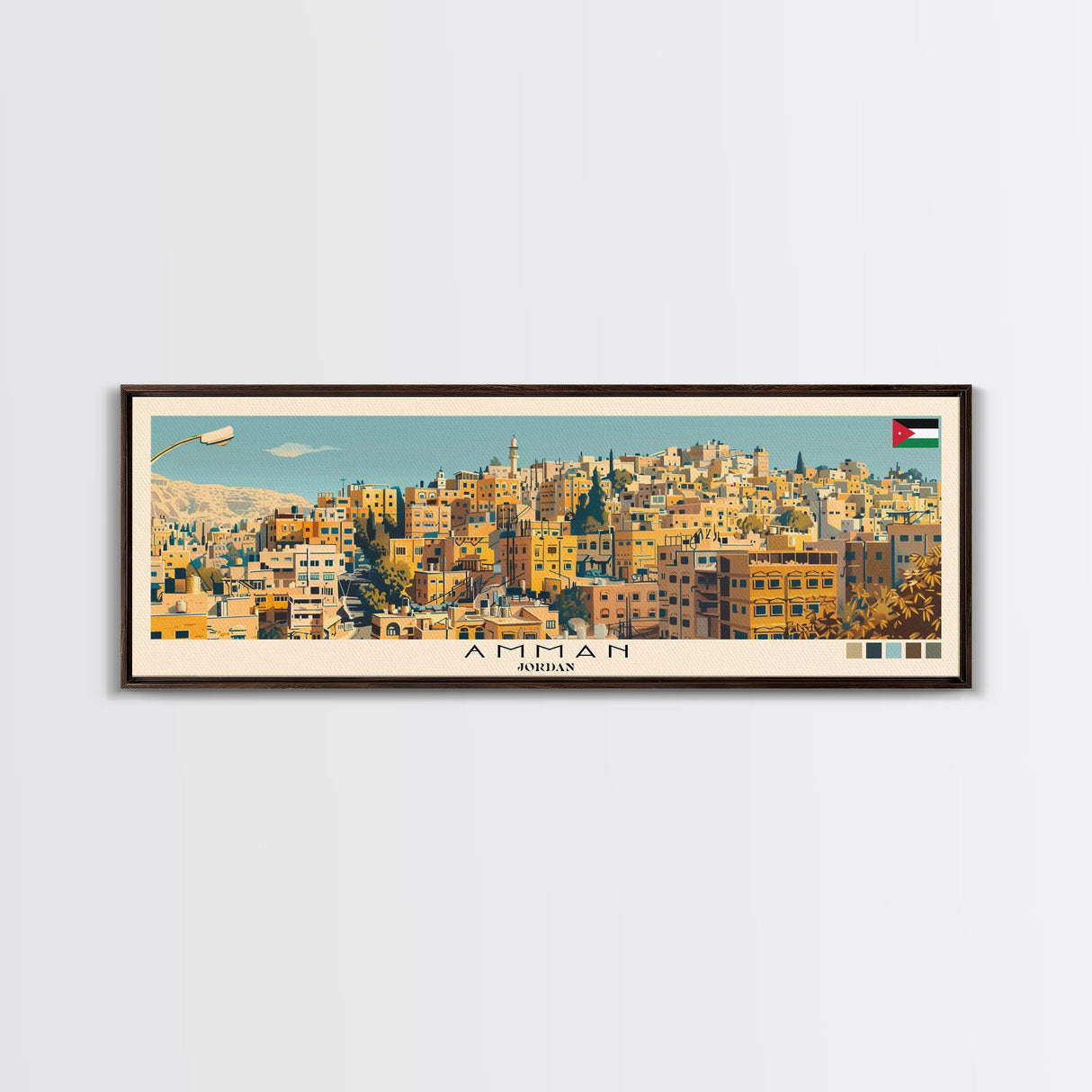 Amman, Jordan Panoramic Canvas Print, Amman, Jordan Painting, Jordan Art, Amman Travel Poster, Travel Art, Guest Room Painting