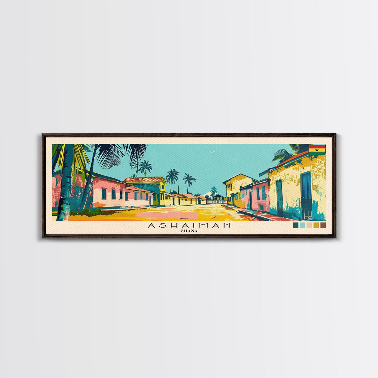 Ashaiman, Ghana Panoramic Canvas Print, Ashaiman, Ghana Painting, Ghana Art, Ashaiman Travel Poster, Travel Art, Guest Room Painting