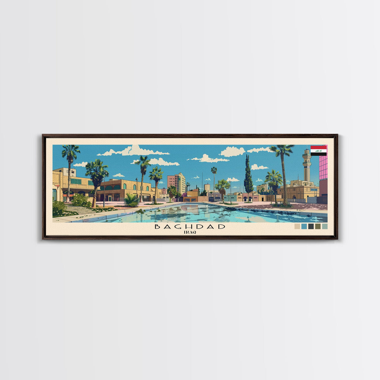 Baghdad, Iraq Panoramic Canvas Print, Baghdad, Iraq Painting, Iraq Art, Baghdad Travel Poster, Travel Art, Housewarming Gift