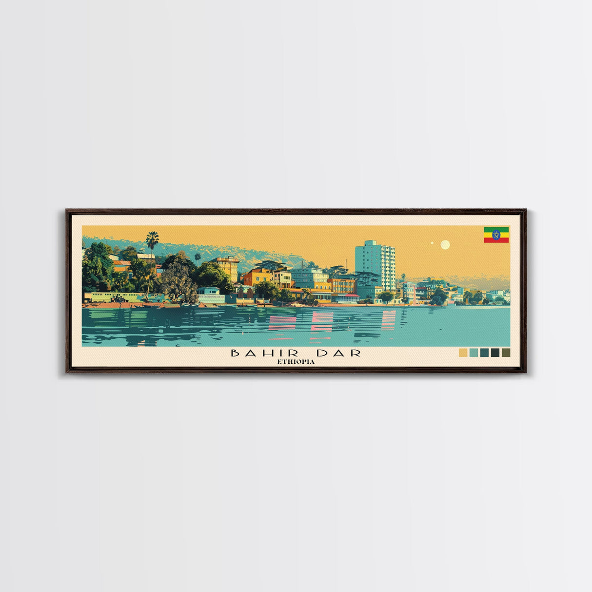 Bahir Dar, Ethiopia Panoramic Canvas Print, Bahir Dar, Ethiopia Painting, Ethiopia Art, Bahir Dar Travel Poster, Travel Art, Guest Room Painting