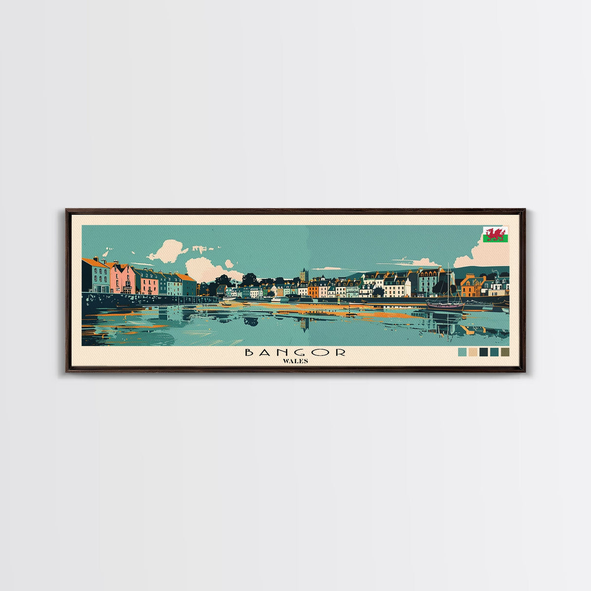 Bangor, Wales Panoramic Canvas Print, Bangor, Wales Painting, Wales Art, Bangor Travel Poster, Travel Art, Housewarming Gift