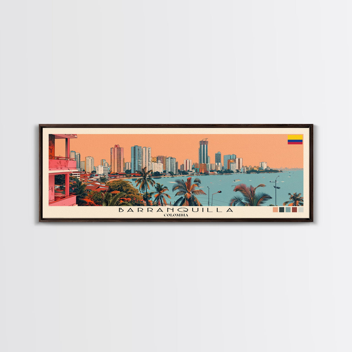 Barranquilla, Colombia Panoramic Canvas Print, Barranquilla, Colombia Painting, Colombia Art, Barranquilla Travel Poster, Travel Art, Guest Room Painting