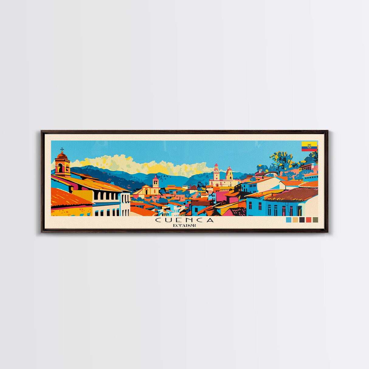 Cuenca, Ecuador Panoramic Canvas Print, Cuenca, Ecuador Painting, Ecuador Art, Cuenca Travel Poster, Travel Art, Guest Room Painting