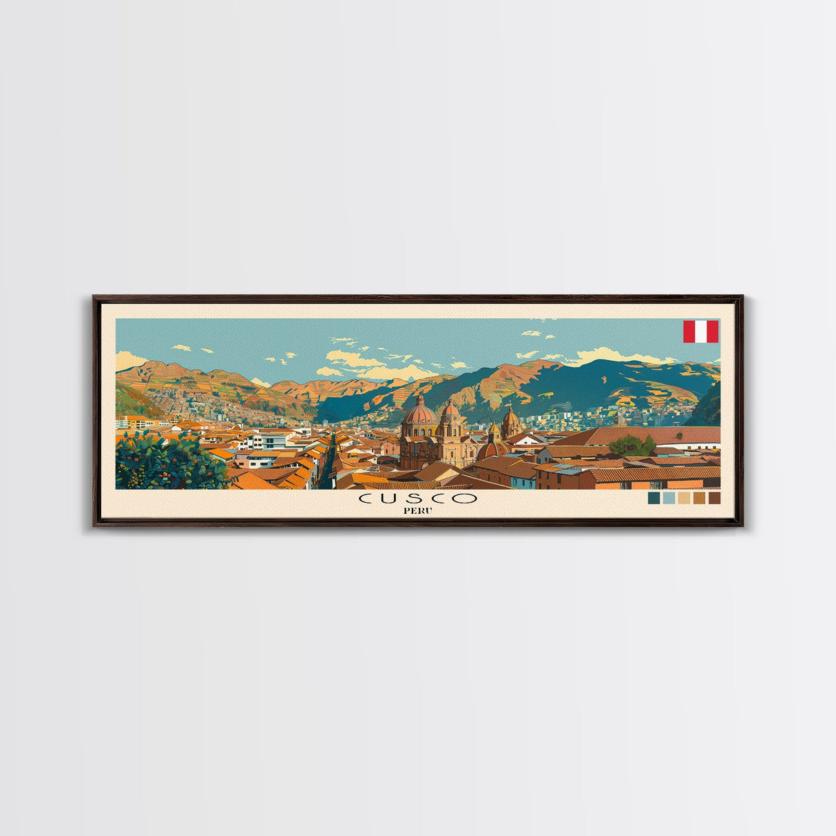 Cusco, Peru Panoramic Canvas Print, Cusco, Peru Painting, Peru Art, Cusco Travel Poster, Travel Art, Guest Room Painting