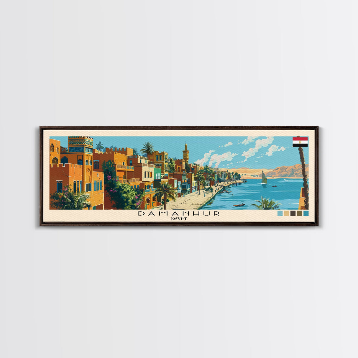 Damanhur, Egypt Panoramic Canvas Print, Damanhur, Egypt Painting, Egypt Art, Damanhur Travel Poster, Travel Art, Housewarming Gift