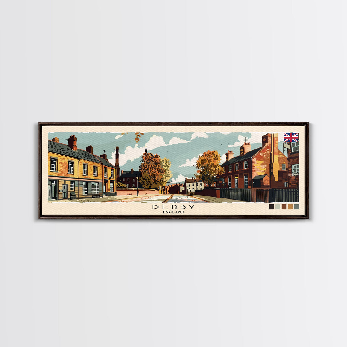 Derby, England Panoramic Canvas Print, Derby, England Painting, England Art, Derby Travel Poster, Travel Art, Vacation Gift