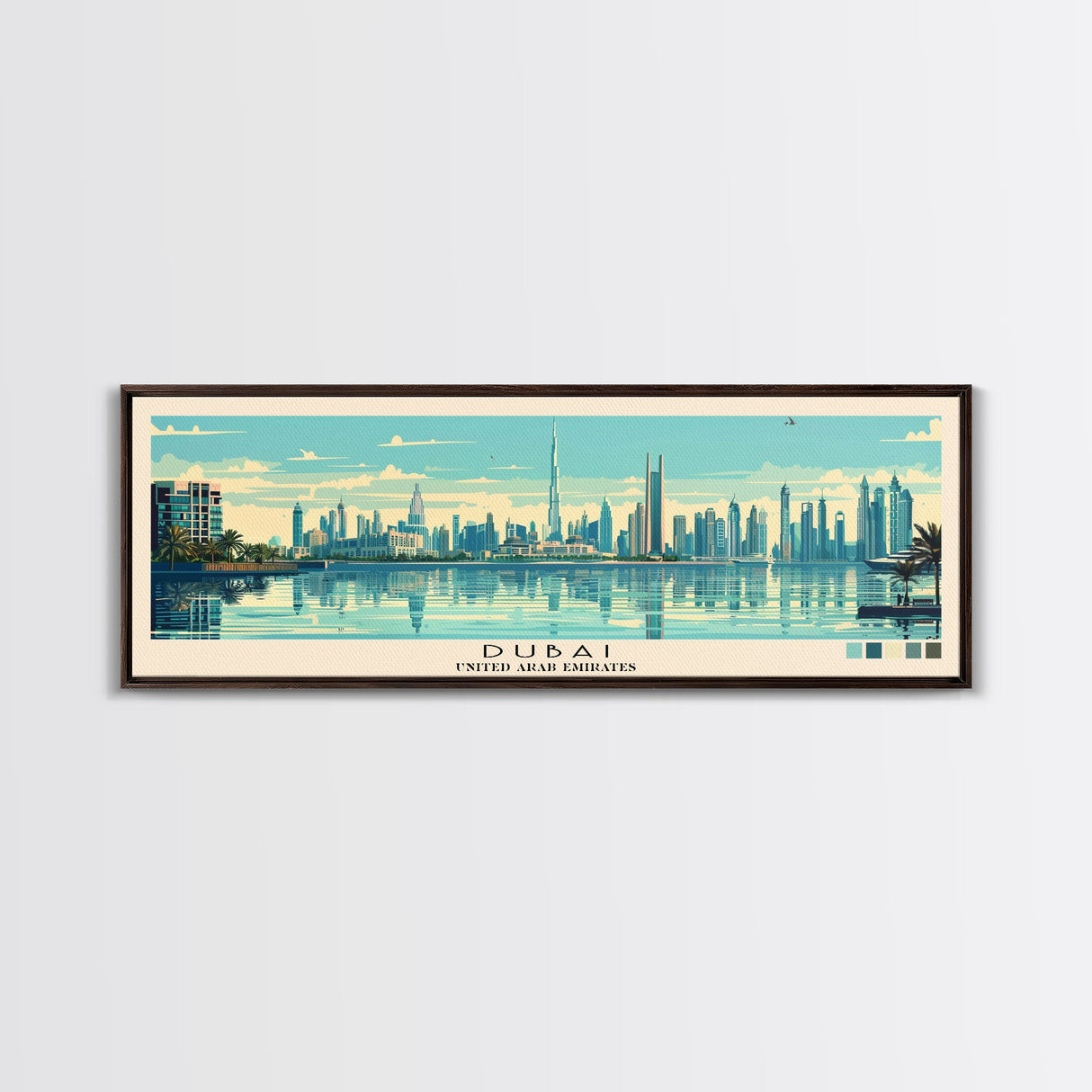 Dubai, United Arab Emirates Panoramic Canvas Print, Dubai, United Arab Emirates Painting, United Arab Emirates Art, Dubai Travel Poster, Travel Art, Housewarming Gift